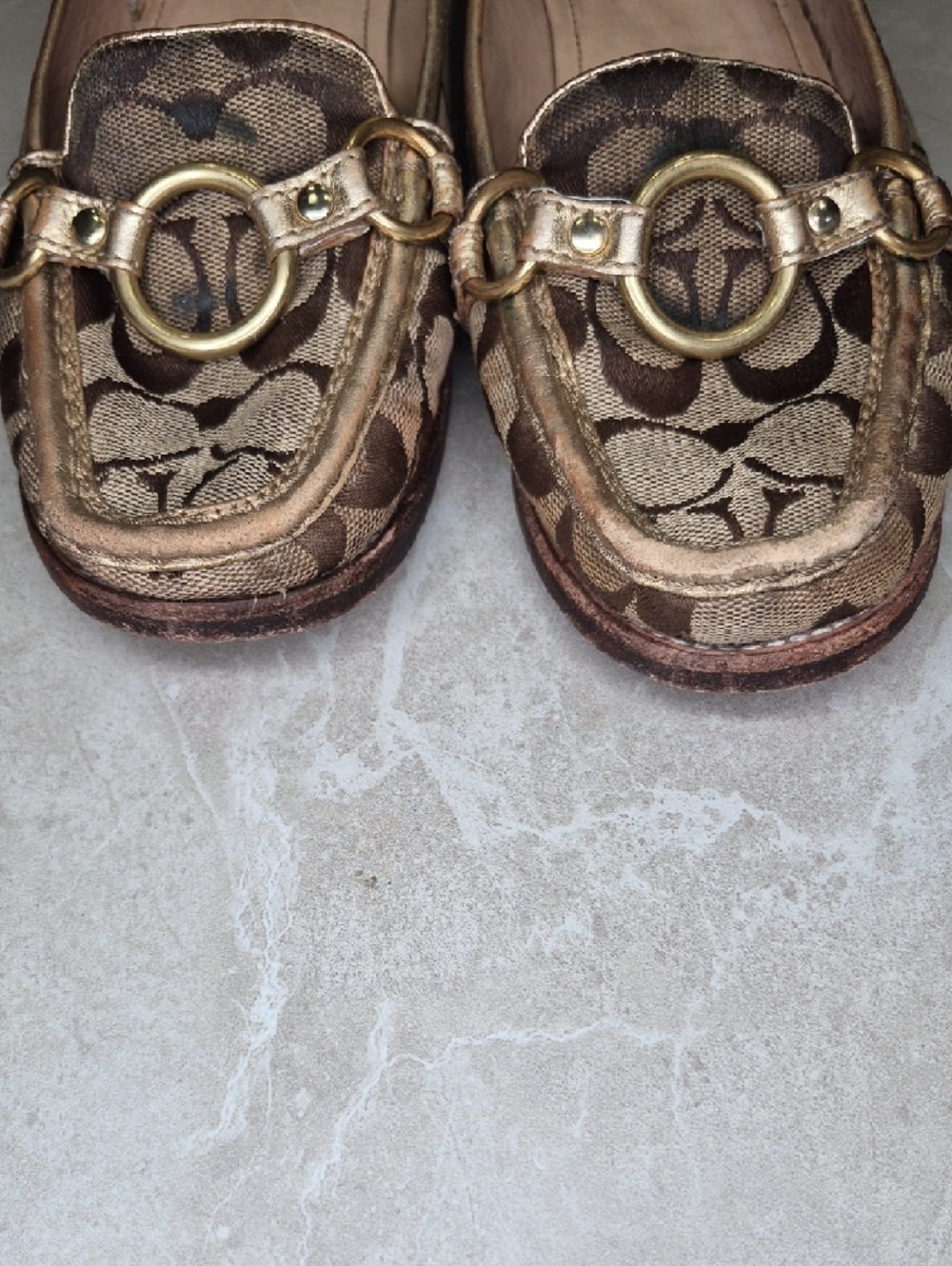 Coach Brown Signature Canvas Logo Flats with Gold Hardware - Picture 2 of 10